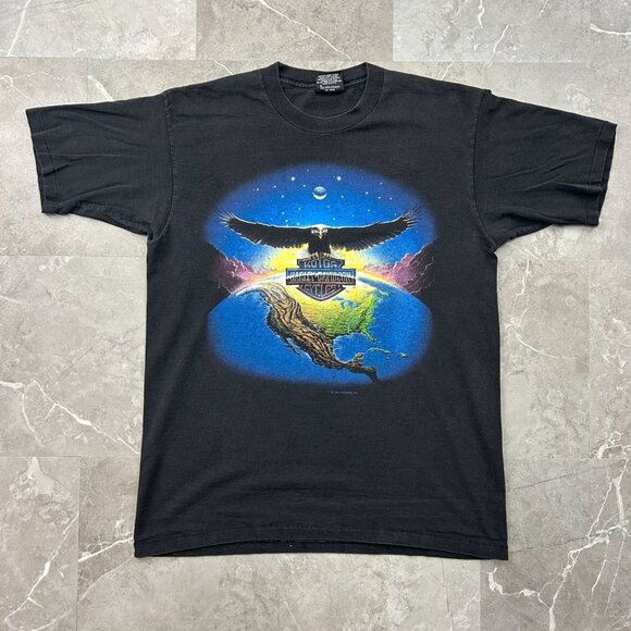 90s Vintage Harley Davidson Graphic Tee Mens Large Eagle California Made in USA - Picture 1 of 10